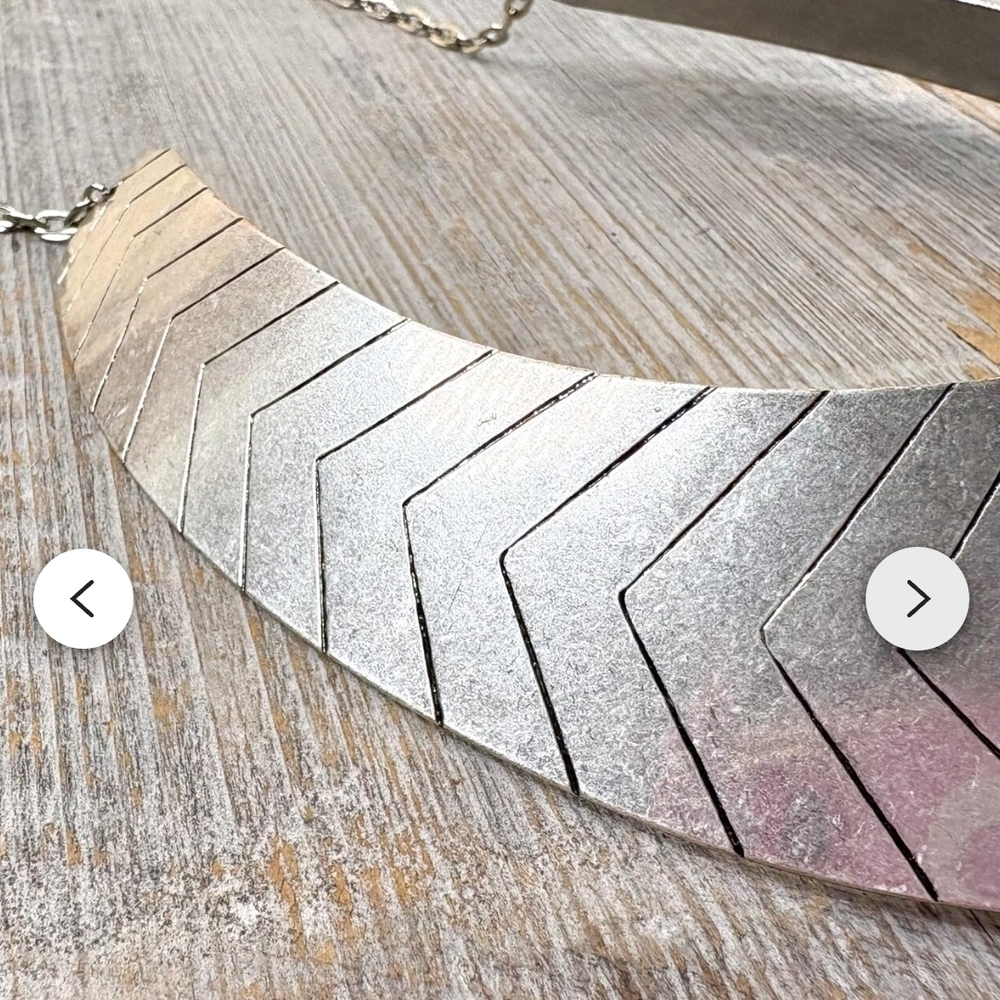Bib necklace silver choker chain brutalist style RARE - Picture 4 of 5